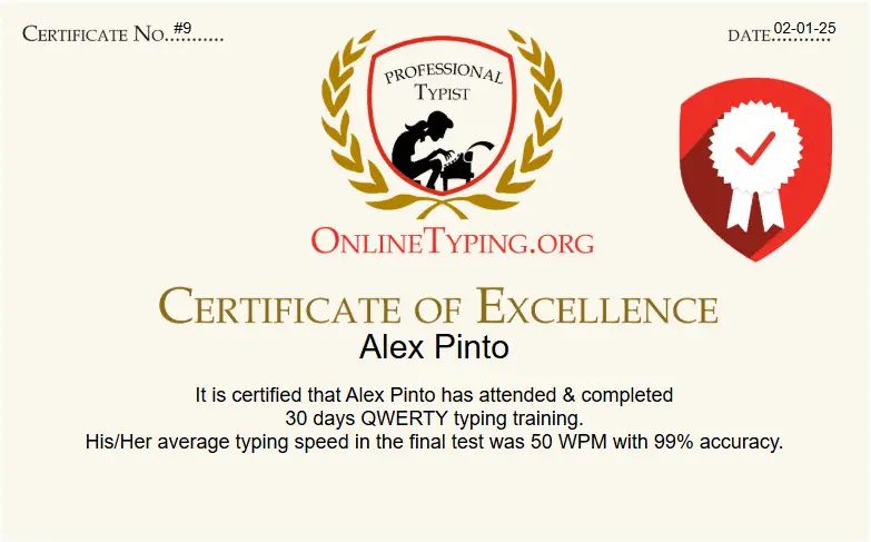 Sample Typing Certificate